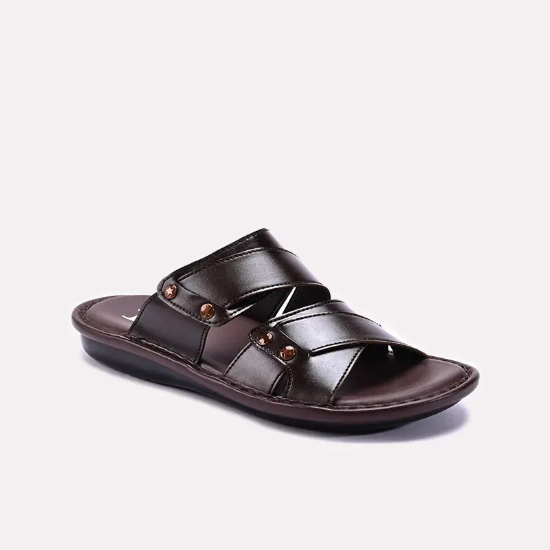 Brown Glossy Casual Slippers Mens 0151023 Stable Design Good Grip