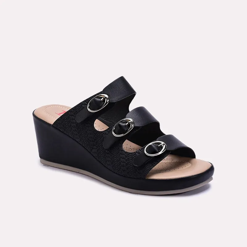 Durable Upper Black Casual Wedge Slippers 0413265