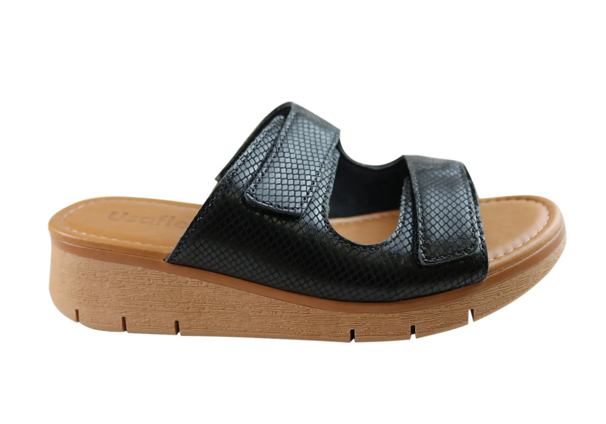 Usaflex Brooke Womens Comfort Leather Slides Sandals Made In Brazil Stiletto Heel
