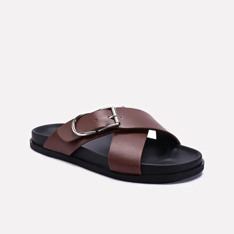 Brown Criss Cross Casual Slides 0151111 Trendy Look Compression Fit