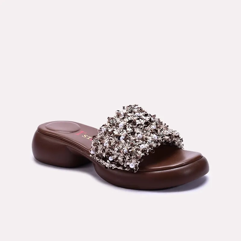 Brown Chunky Casual Slippers 0412901 Neutral Glow Shine Tone