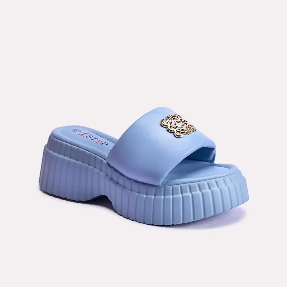 Slip Fit Washable Clara Blue Platform Slippers 0412366