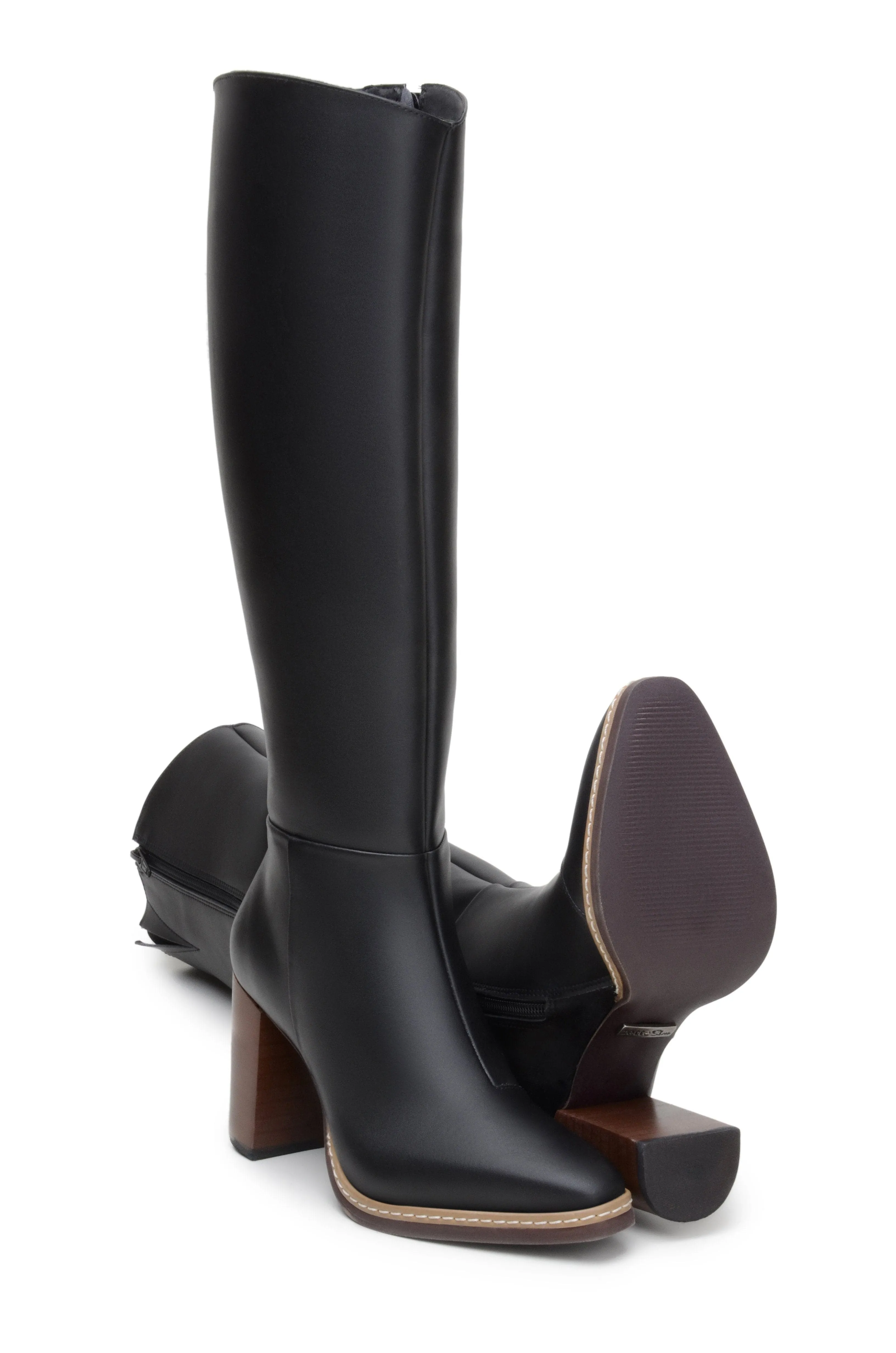 'Lucinda' vegan leather knee-high boot with high heel by Zette Shoes - black Practical Choice Easy Wear