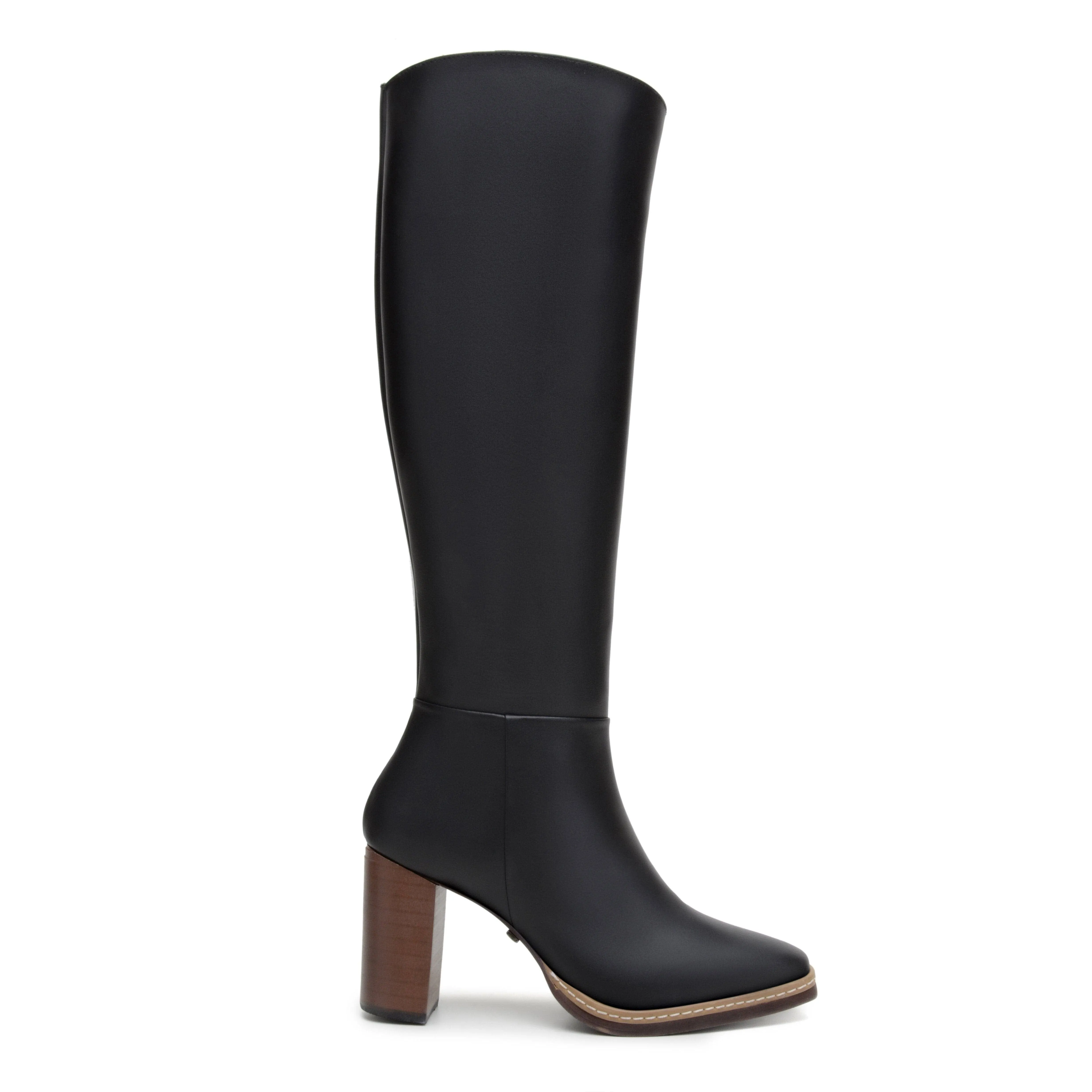 Cushioned Support Outdoor Style 'Lucinda' vegan leather knee-high boot with high heel by Zette Shoes - black