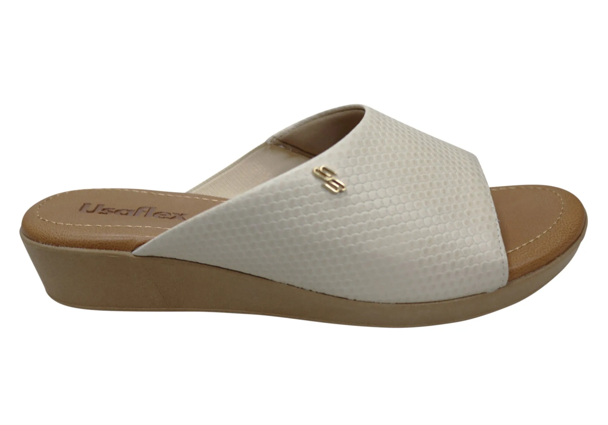 Universal Look Travel-Ready Comfort Usaflex Malvina Womens Comfort Leather Slides Sandals Made In Brazil