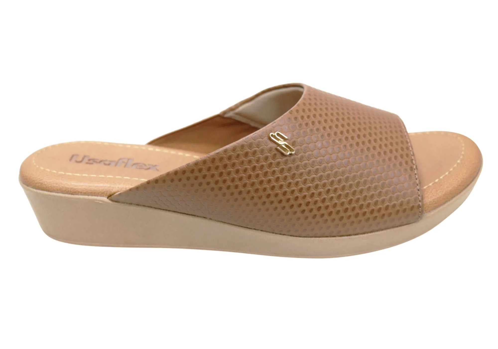 Strap Design Breathable straps Usaflex Malvina Womens Comfort Leather Slides Sandals Made In Brazil