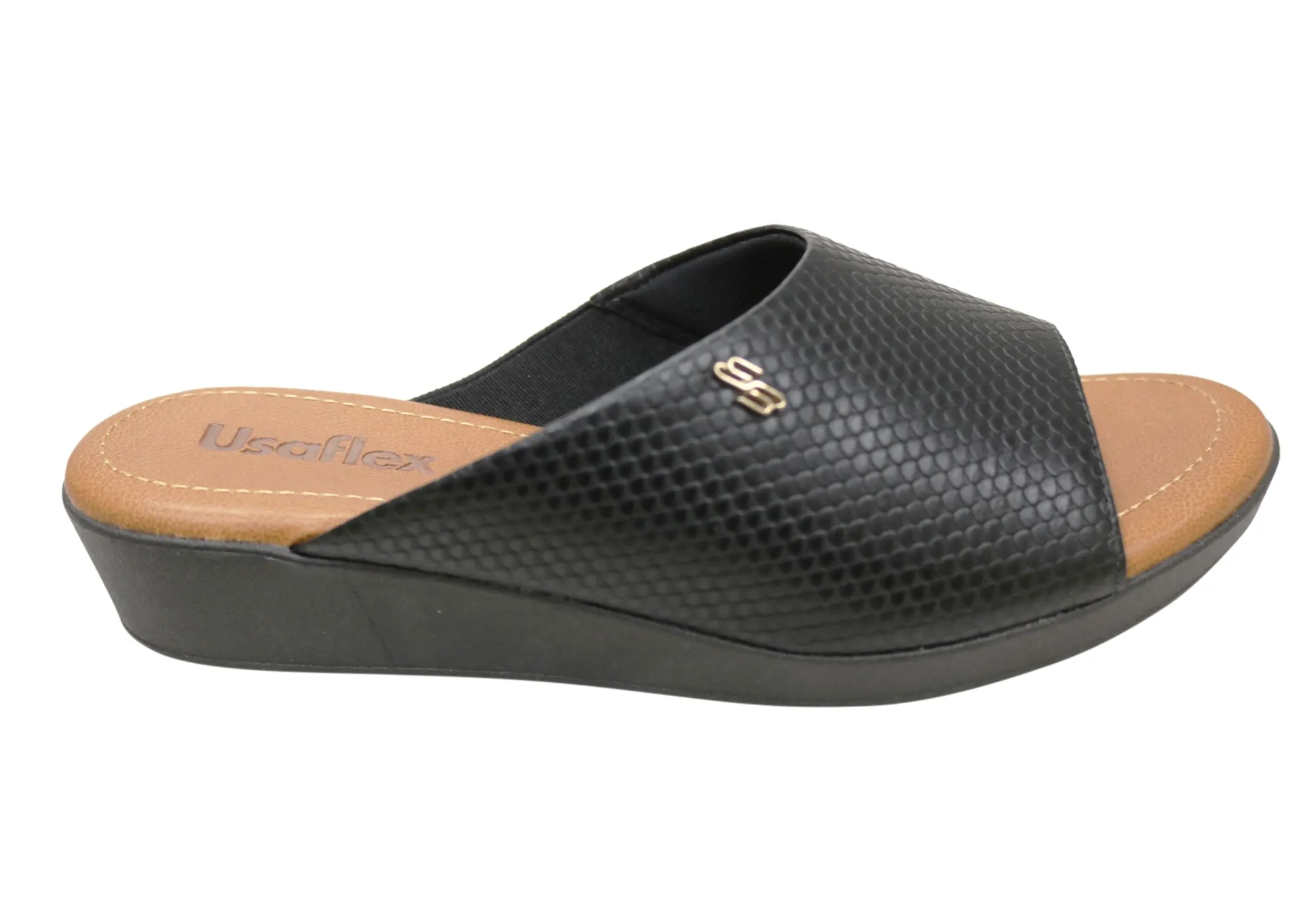 Bead Edge Usaflex Malvina Womens Comfort Leather Slides Sandals Made In Brazil