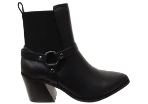 Modern Utility Dust proof Hush Puppies Vala Harness Womens Leather Mid Heel Ankle Boots