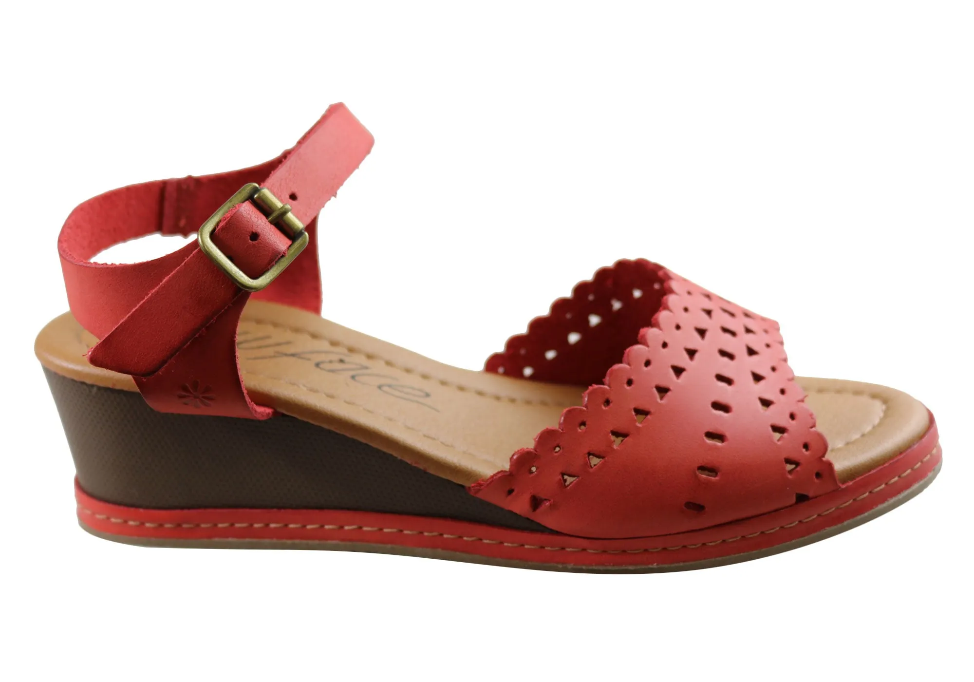 New Face Dorita Womens Leather Wedge Sandals Made In Brazil Soft Cushioned Footwear Comfort All-Day