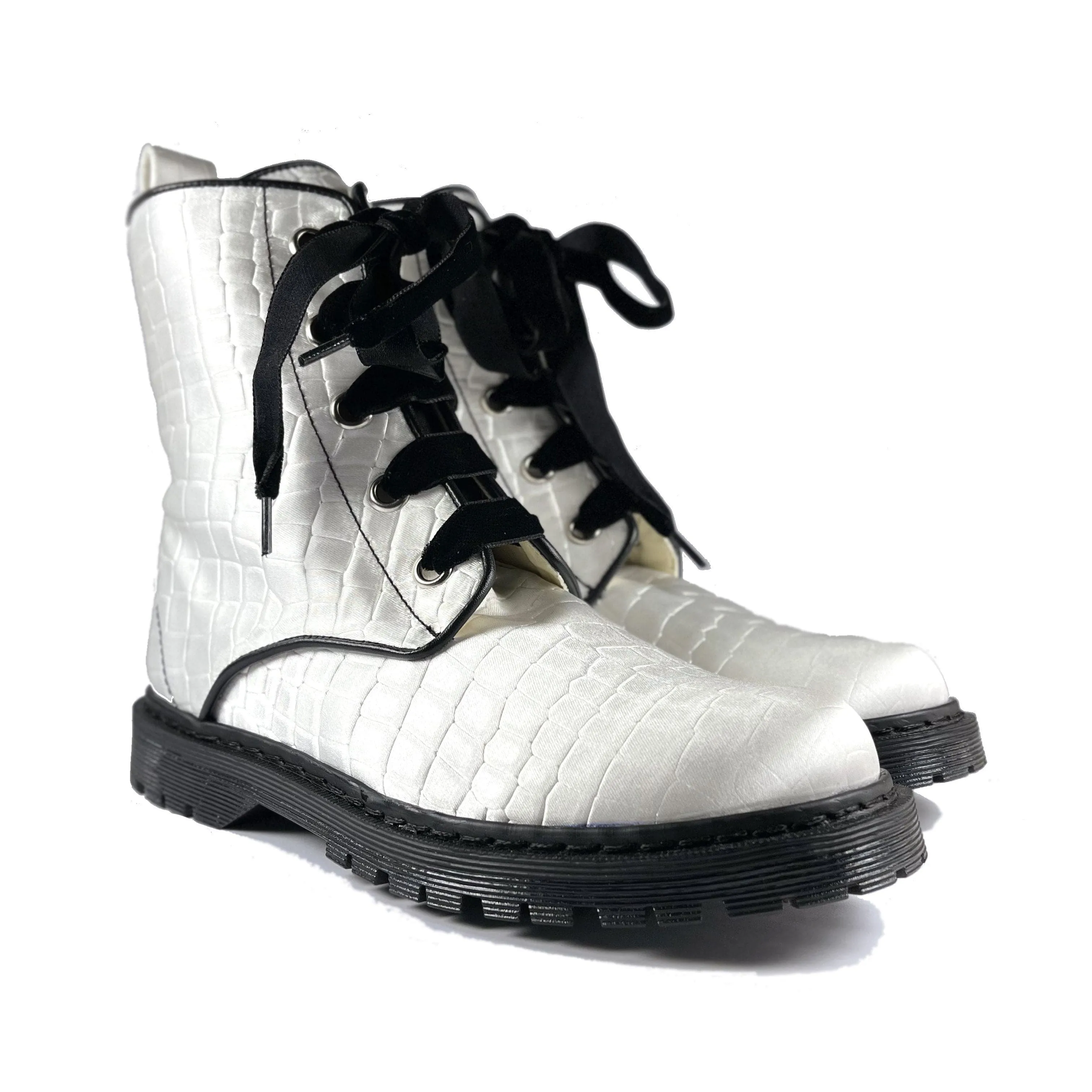 Mid Cut Warm Insulation 'Billie' vegan combat boot by Zette Shoes - white croc