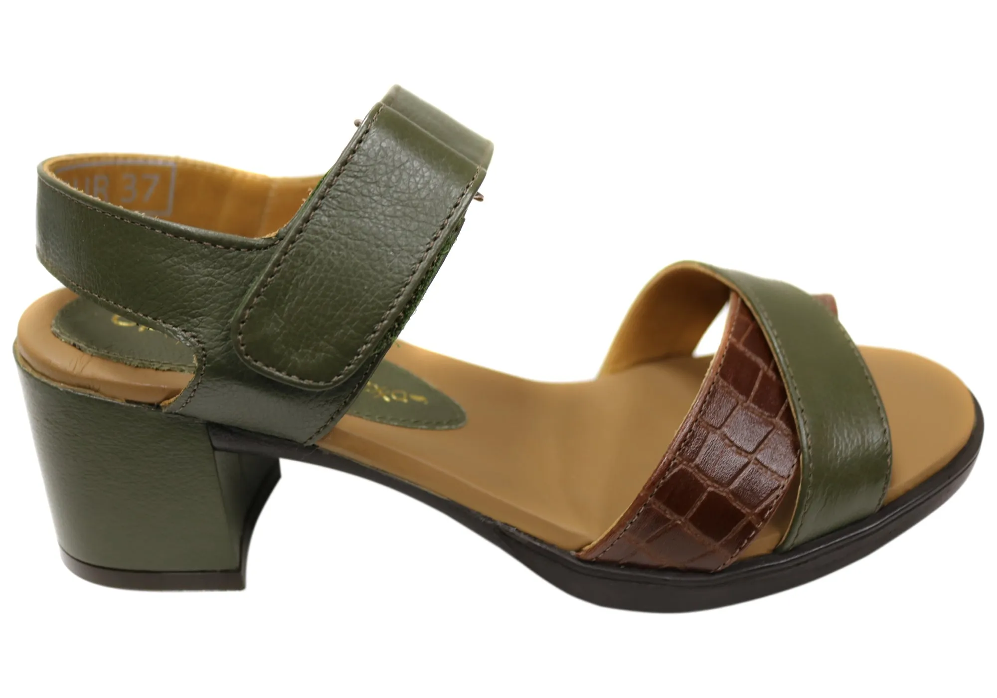 Opananken Vivian Womens Comfortable Leather Mid Heel Sandals Style Addon