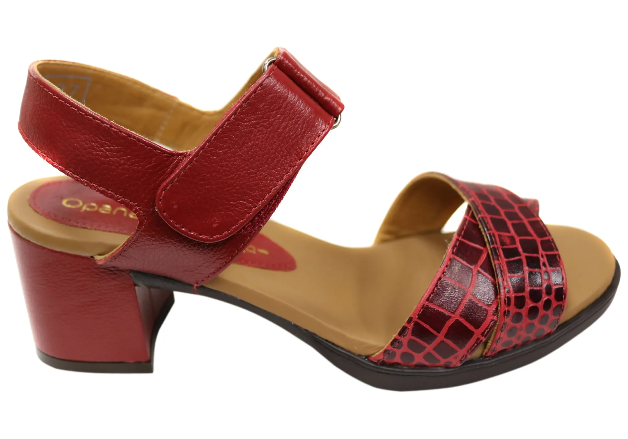 Effortless Walking Opananken Vivian Womens Comfortable Leather Mid Heel Sandals