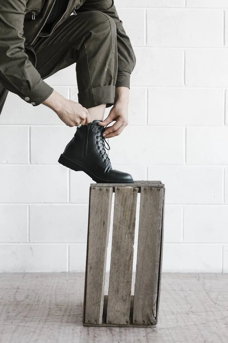 'London 2' Vegan Lace-Up Boot by King55 - Black Smooth Entry