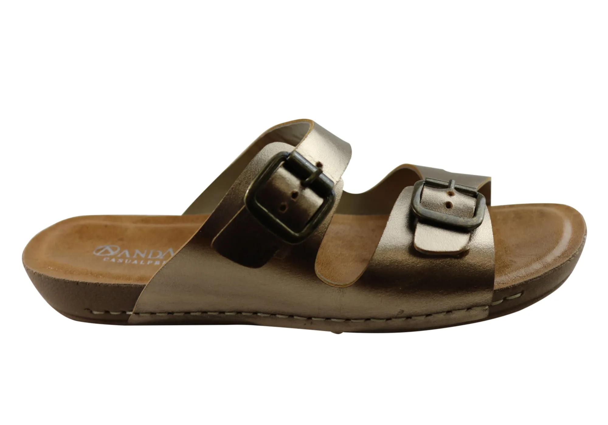 Travel Days Andacco Angelika Womens Brazilian Comfortable Leather Slides Sandals