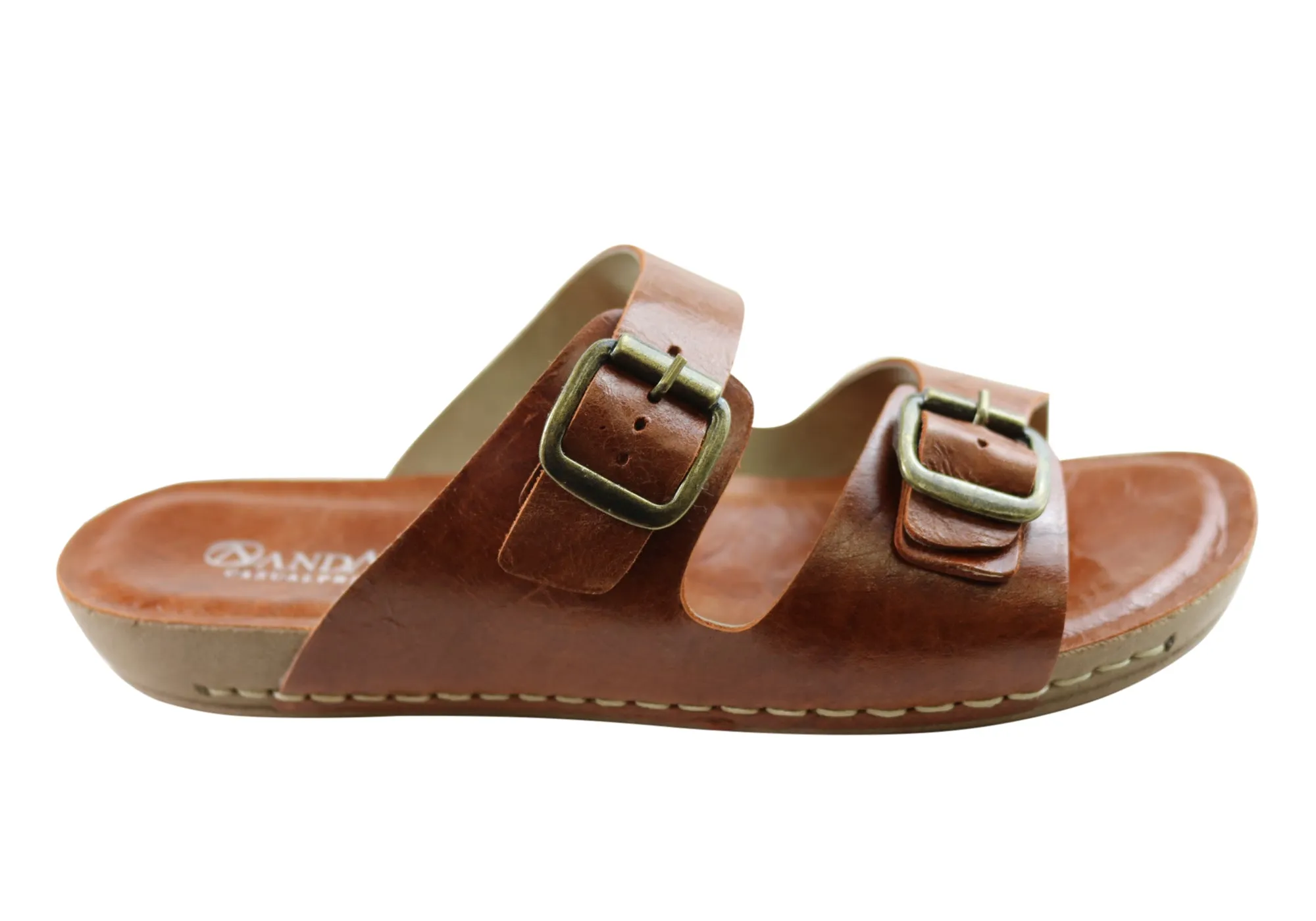 Andacco Angelika Womens Brazilian Comfortable Leather Slides Sandals Work Break Memory Foam