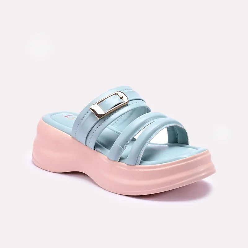 World Step Zip Fast Womens Blue Chunky Casual Slippers 0413164