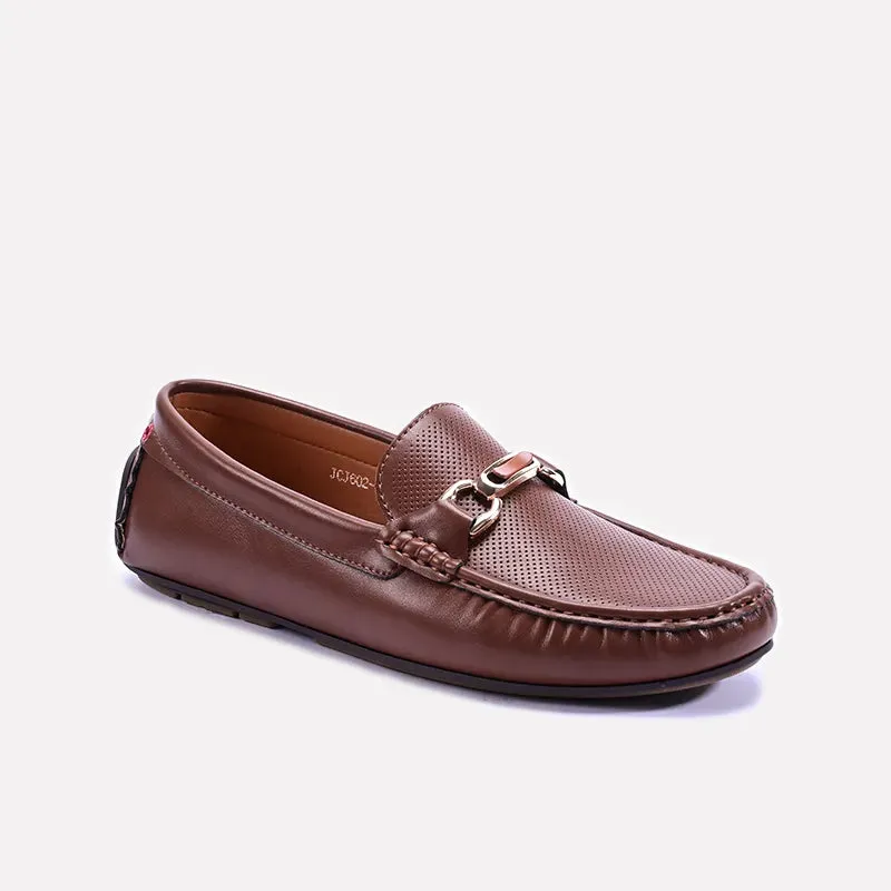 Smooth Steps Solid design Brown Perforated Horsebit Loafers 0130952