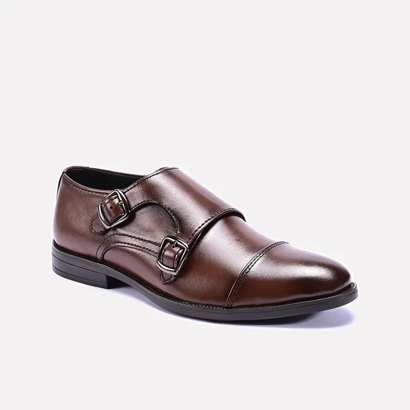 Ascend Brown Double Monk Strap Shoes 0111182 Quick Wipe