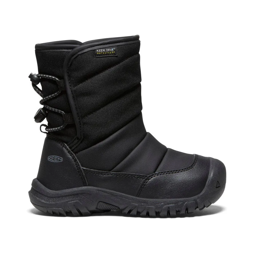 Little Kids' Puffrider Waterproof Winter Boot  |  Black/Steel Grey Slip Resistant Trail Runner