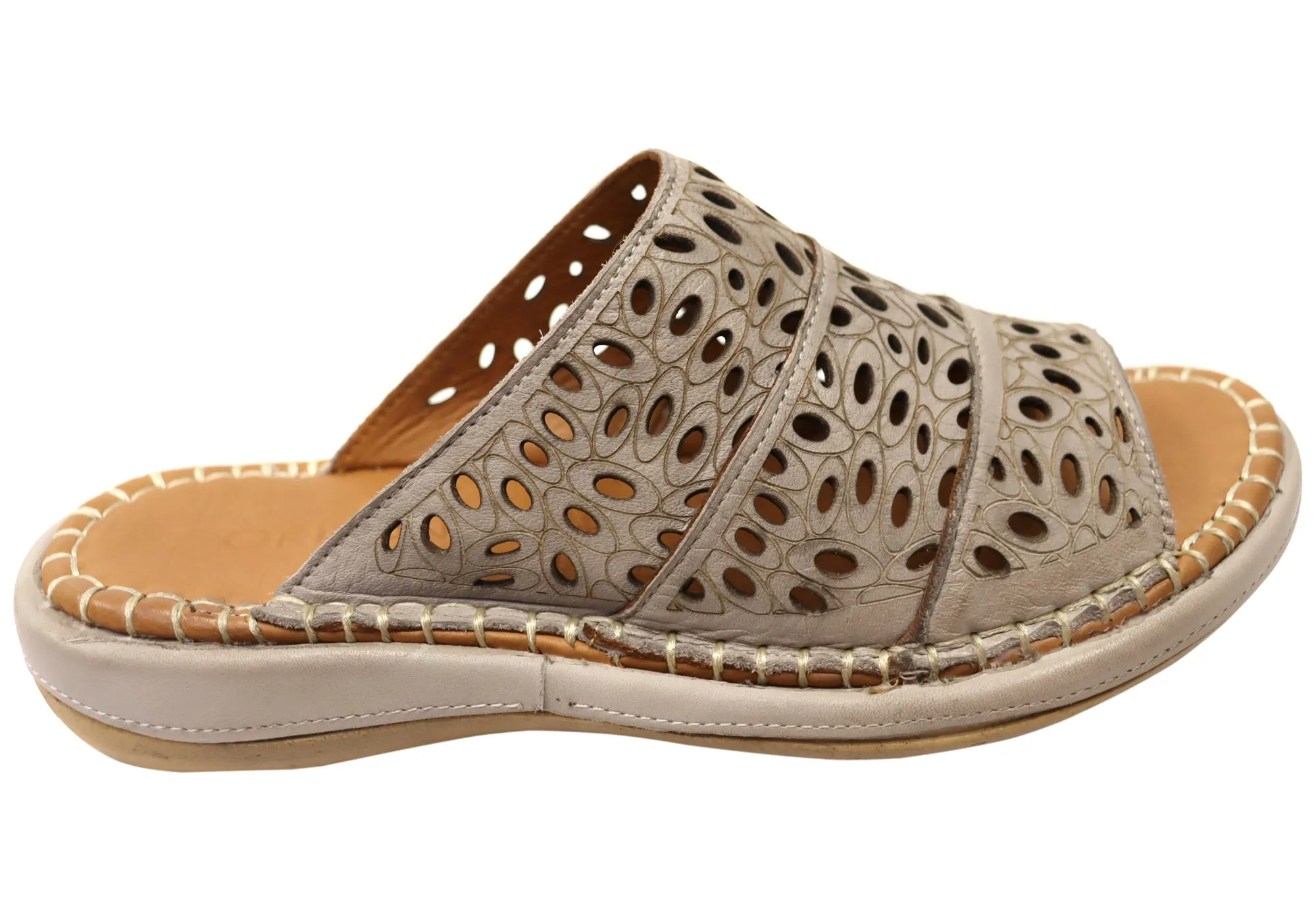 Orizonte Cable Womens European Comfortable Leather Slides Sandals Back Help Everyday Wear