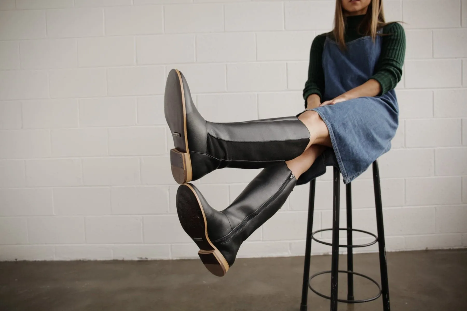 'Holly' vegan leather knee-high riding boot by Zette Shoes - black Adventure Ready Ankle Lock