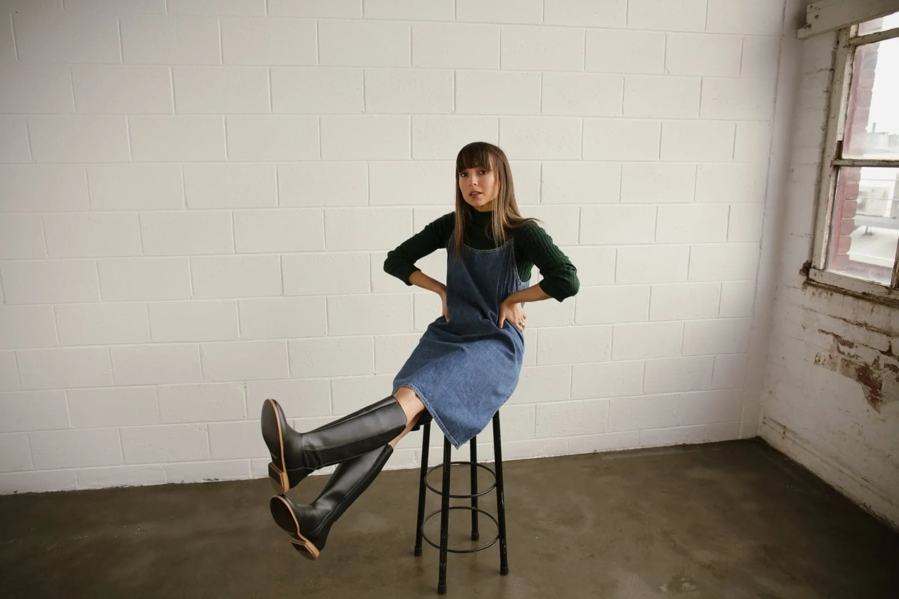 'Holly' vegan leather knee-high riding boot by Zette Shoes - black All Weather Rough Terrain