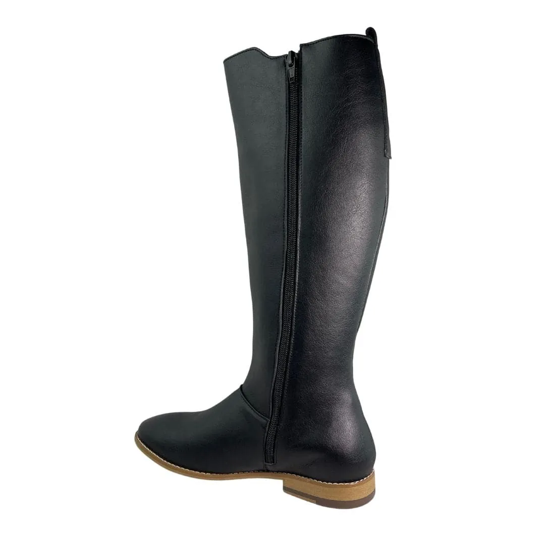 Grippy Outsole Cold Climate 'Holly' vegan leather knee-high riding boot by Zette Shoes - black