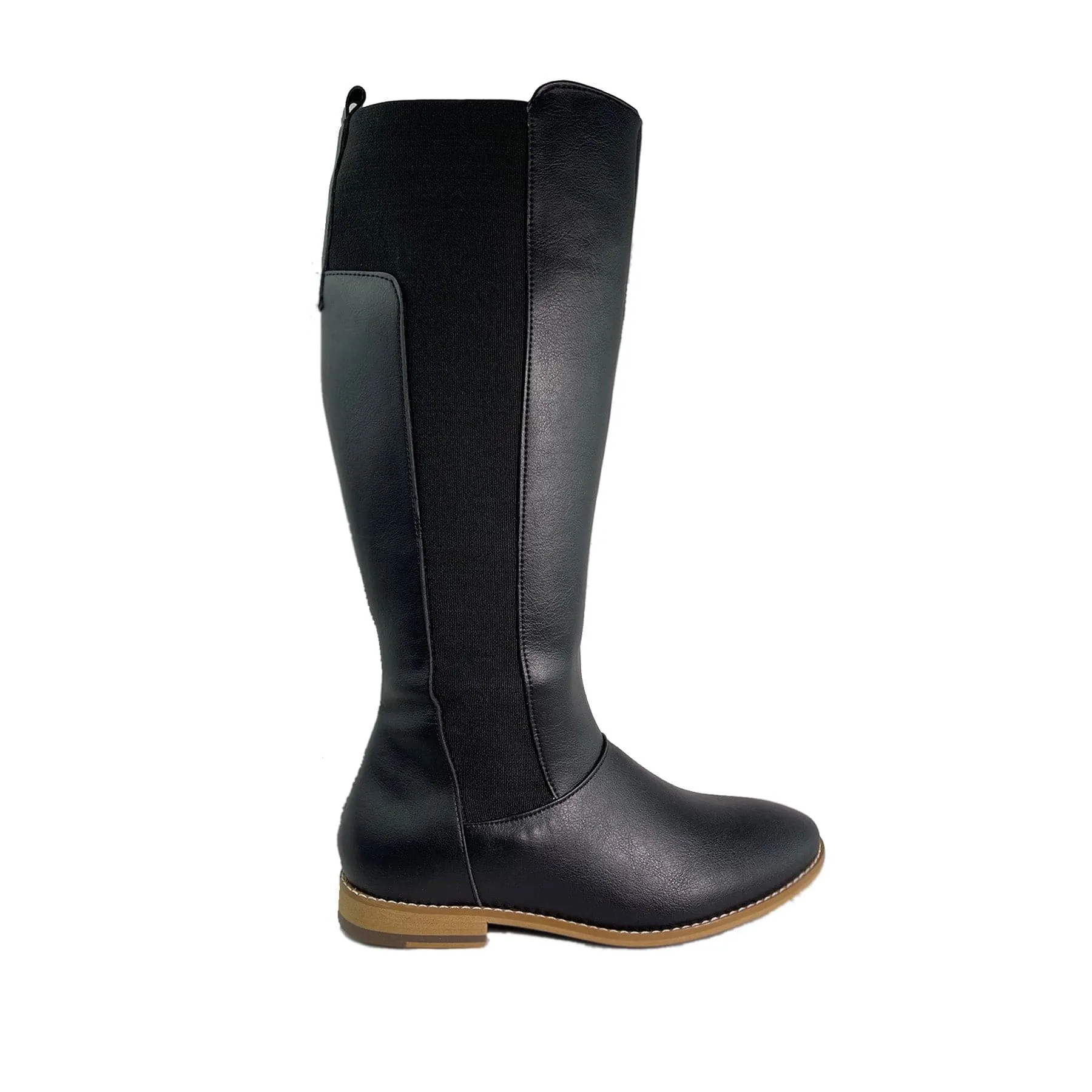 Elastic Sides 'Holly' vegan leather knee-high riding boot by Zette Shoes - black