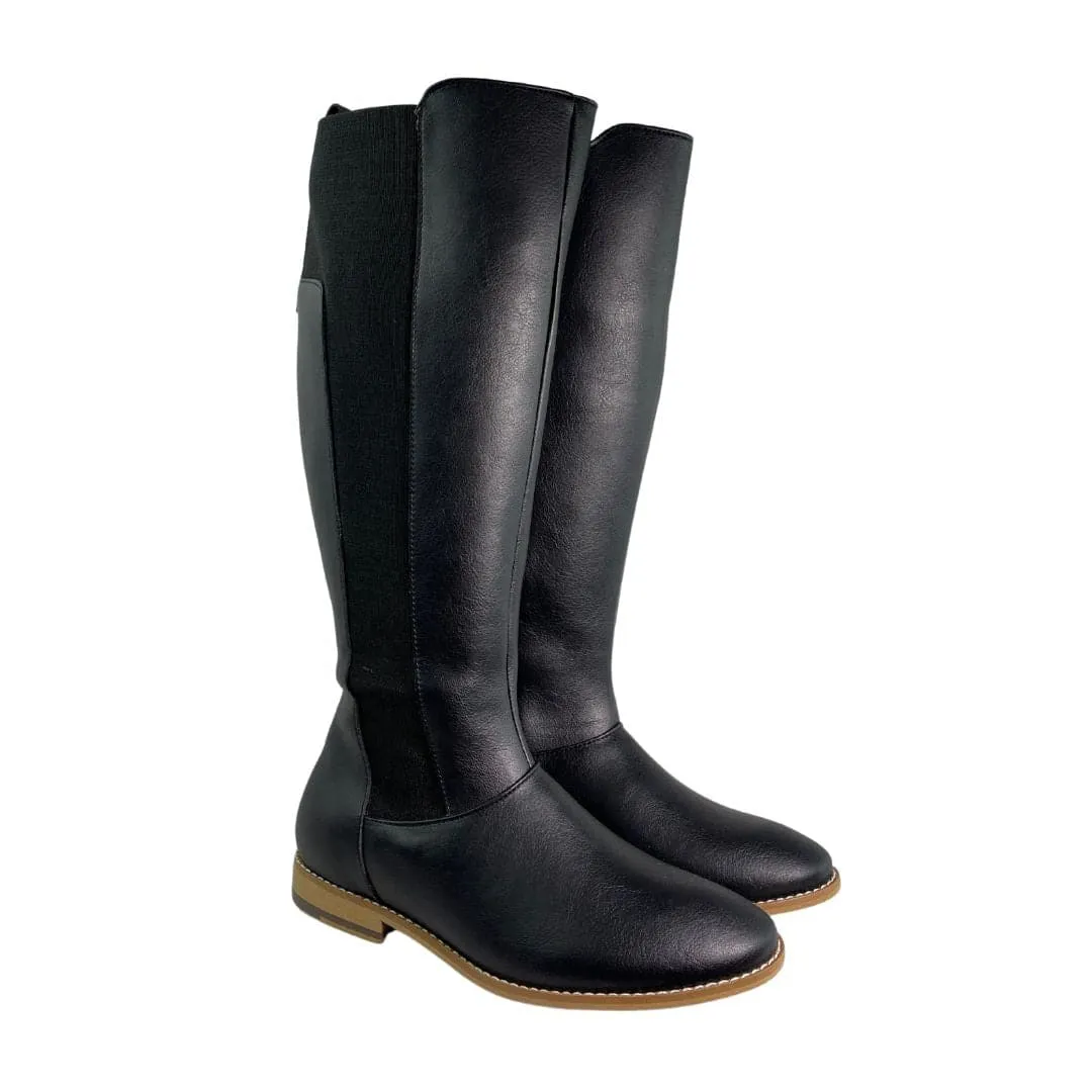 'Holly' vegan leather knee-high riding boot by Zette Shoes - black Warm Insulation