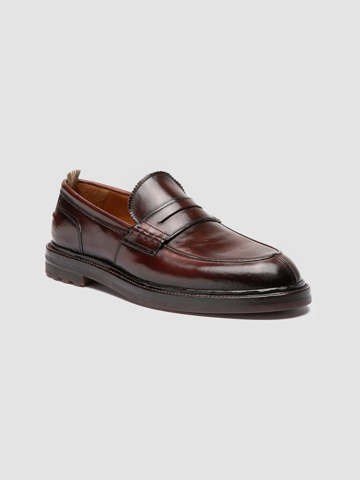 SAX FLEXI 001 - Burgundy Leather Penny Loafers Heel Support