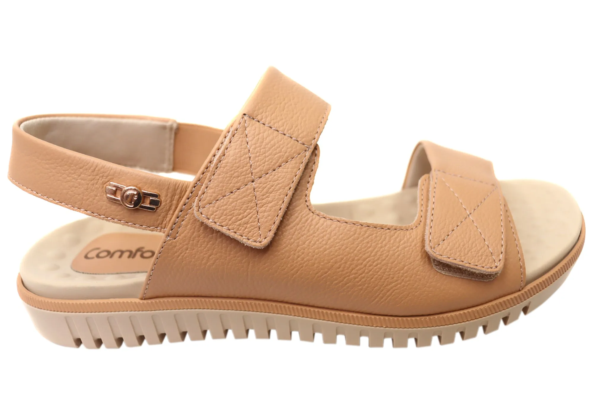 Resort Look Anti Fatigue Comfortflex Penny Womens Leather Comfortable Sandals Made In Brazil