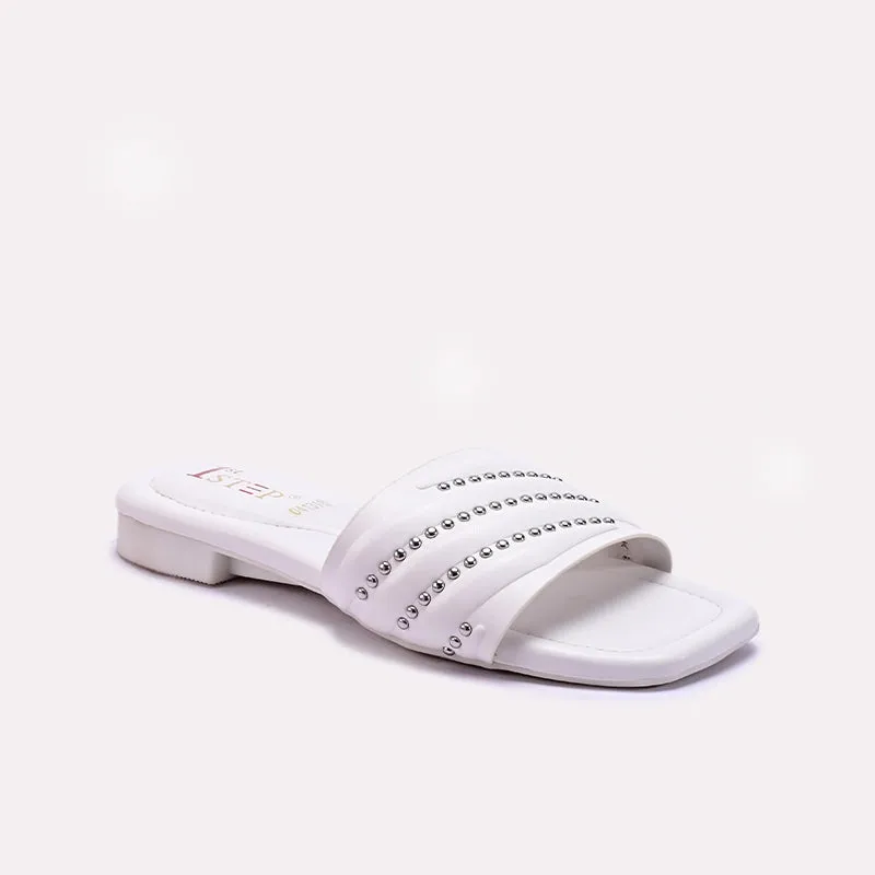 White Casual Flat Slippers 0413185 Elastic Strap