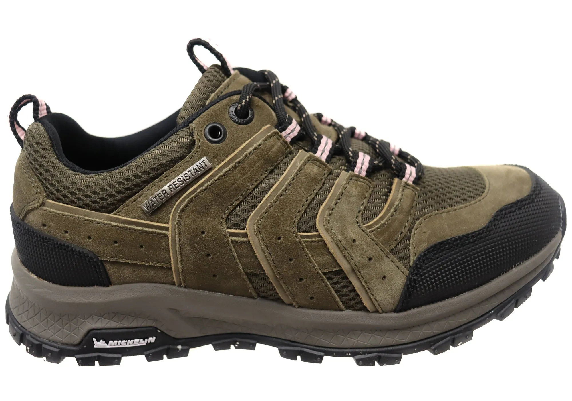 Hush Puppies Kambara Womens Olive Comfortable Leather Lace Up Shoes Shine Tone Love Path