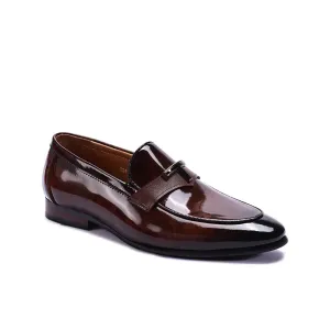 Understated Brown Glossy Slip On Dress Shoes 0111269