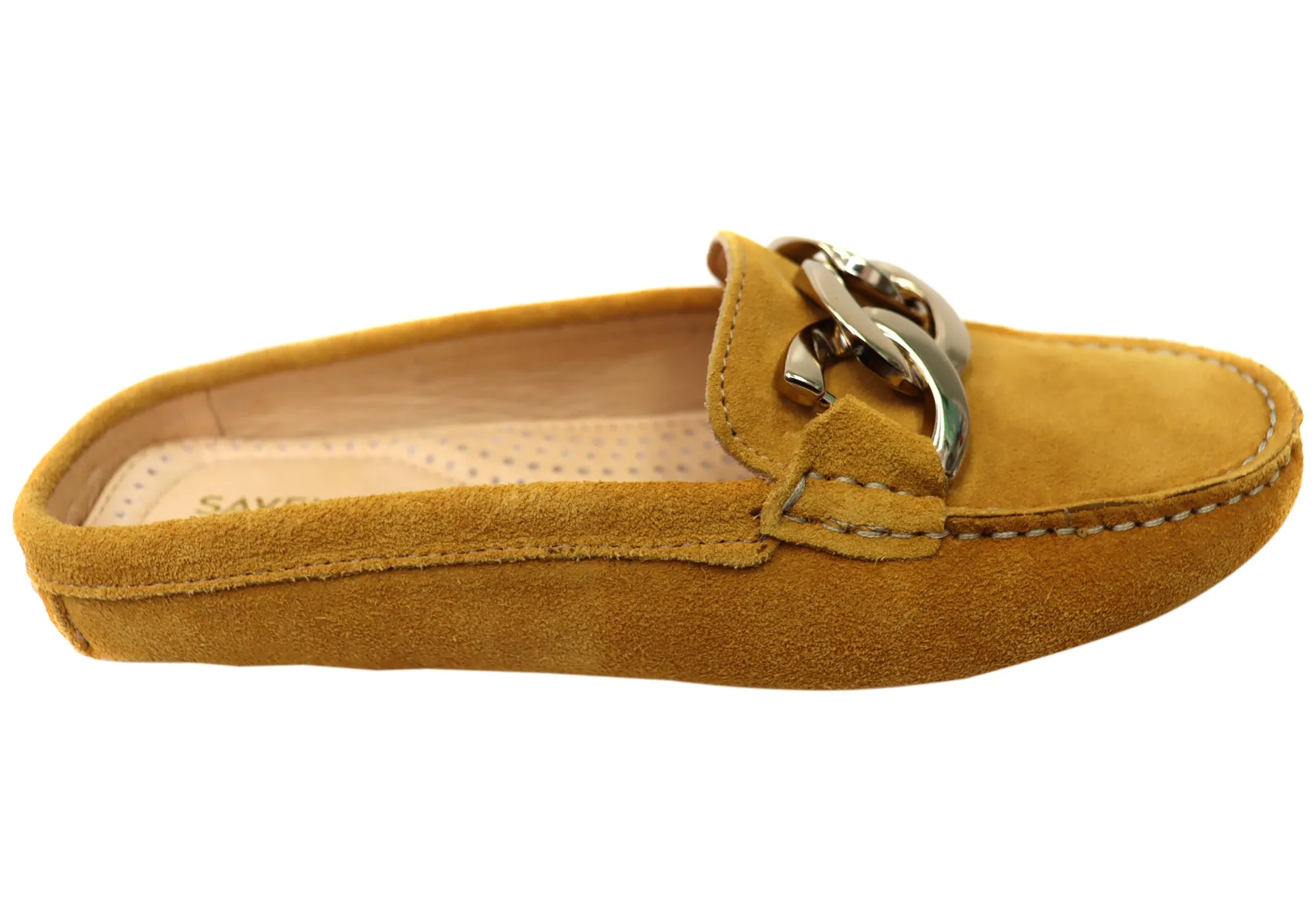 Savelli Paula Womens Brazilian Leather Closed Toe Open Back Mules Elastic Sling
