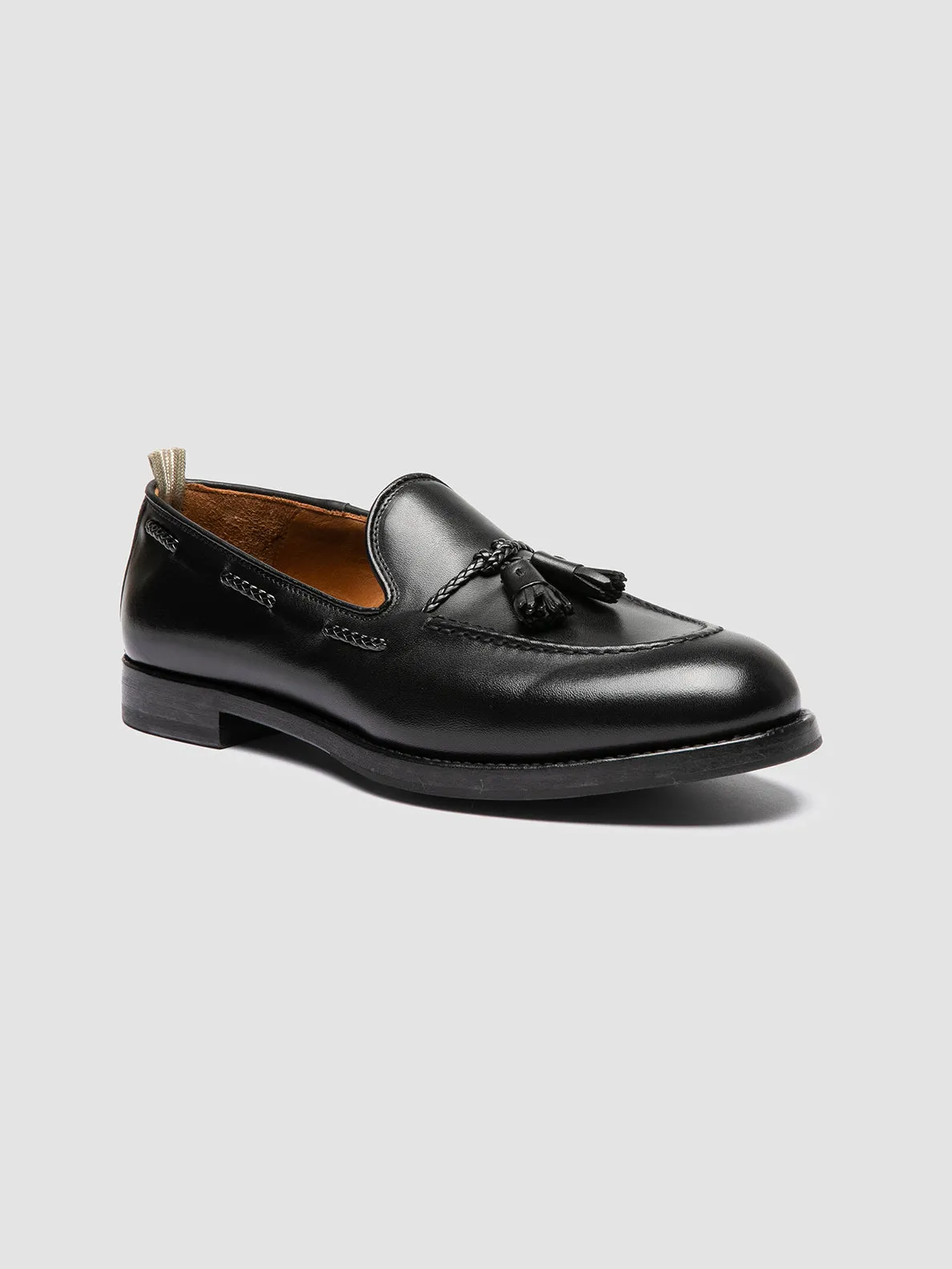 IVIES 002 - Black Leather Tassel Loafers Modern Classic Lace Free