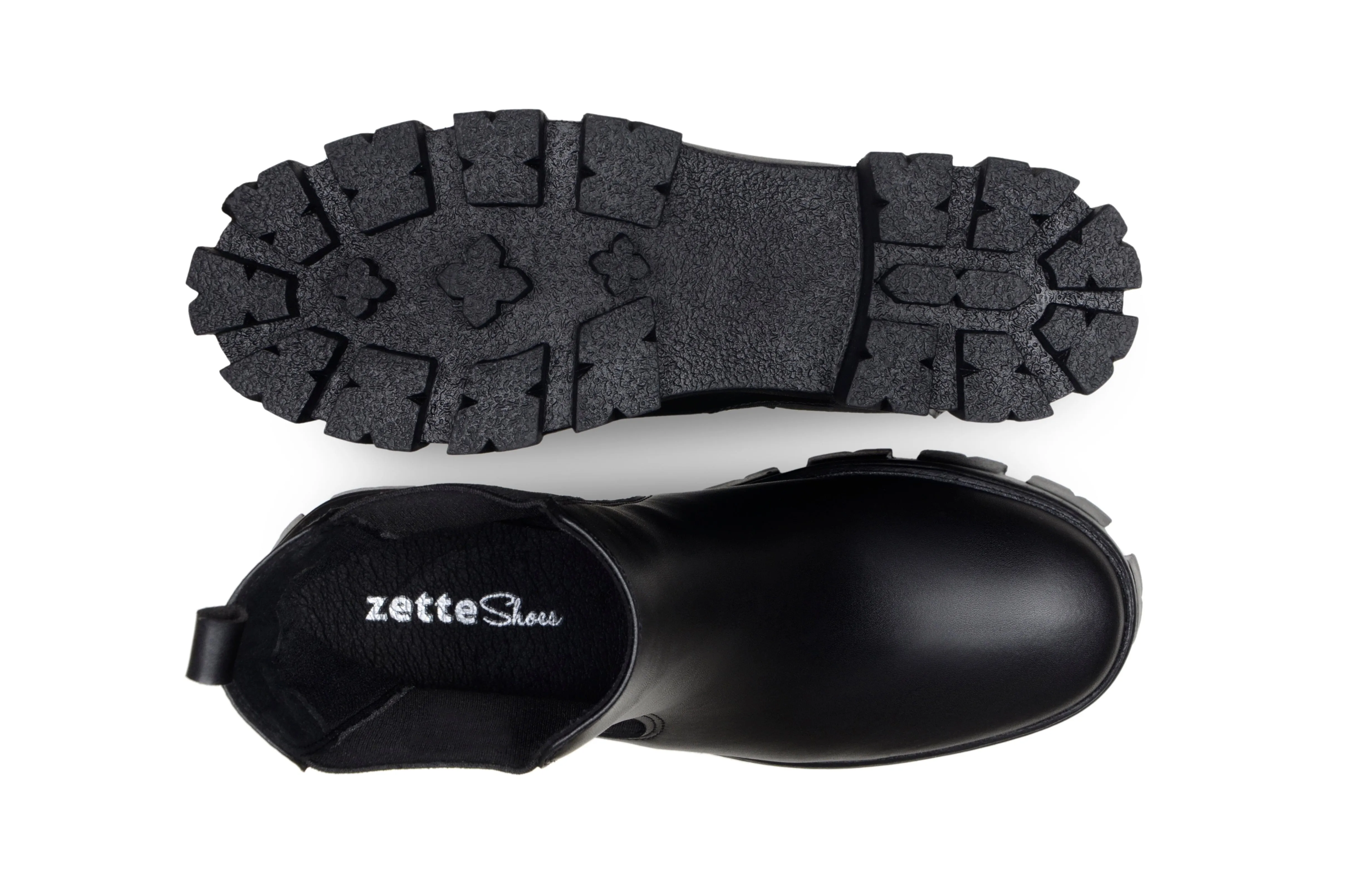 'Rosana' women's chunky sole vegan chelsea Zette Shoes - black Tread Pattern