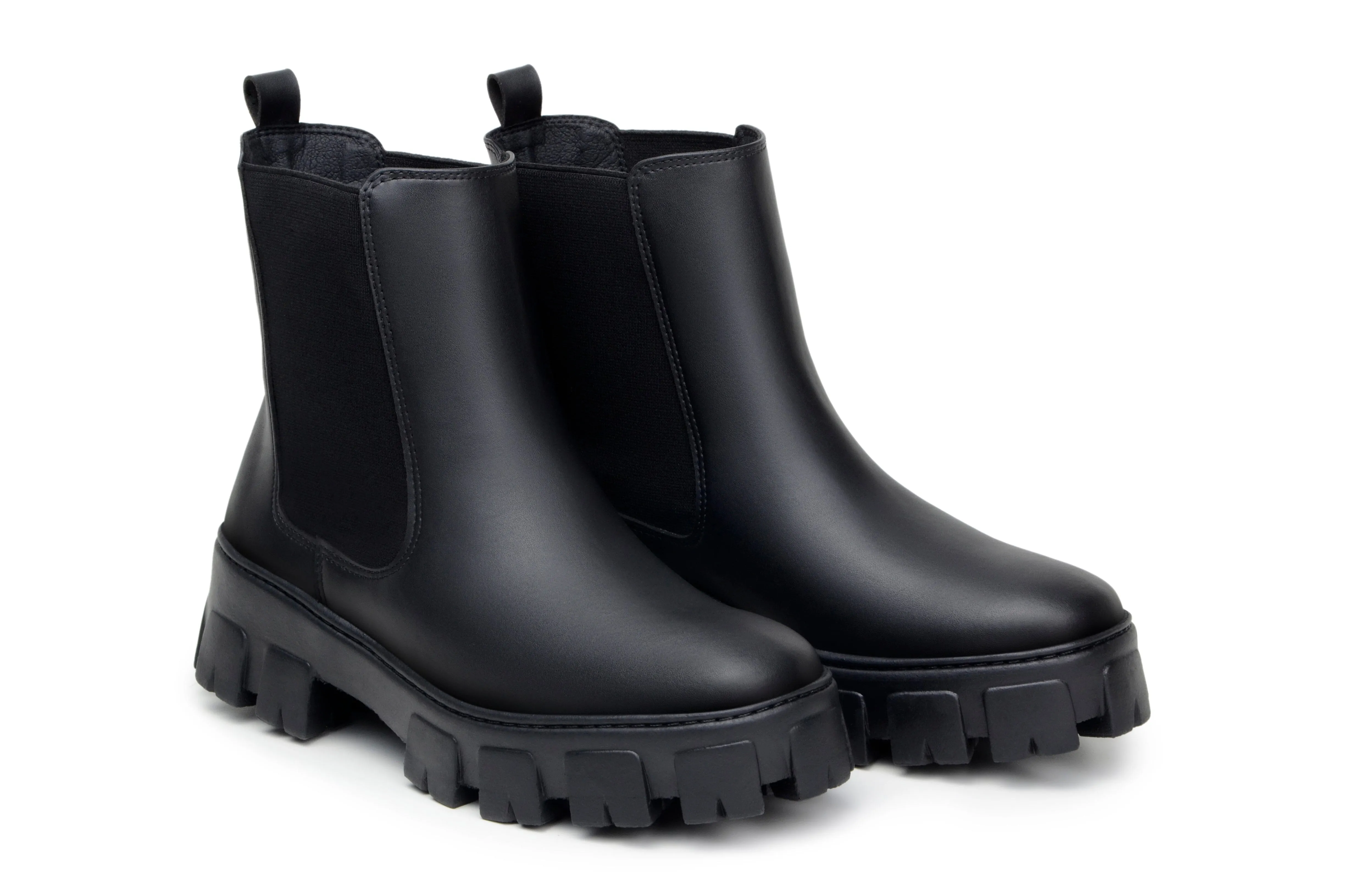 'Rosana' women's chunky sole vegan chelsea Zette Shoes - black Zip Up Style