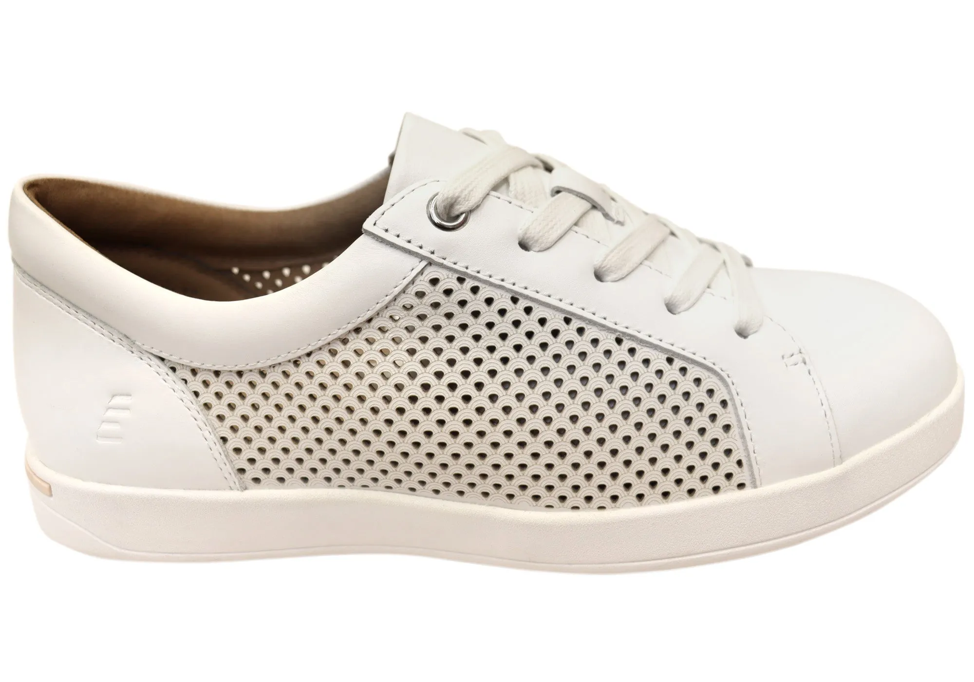 Homyped Womens Lotti Lace White Leather Wide Fit Casual Shoes Frost Safe