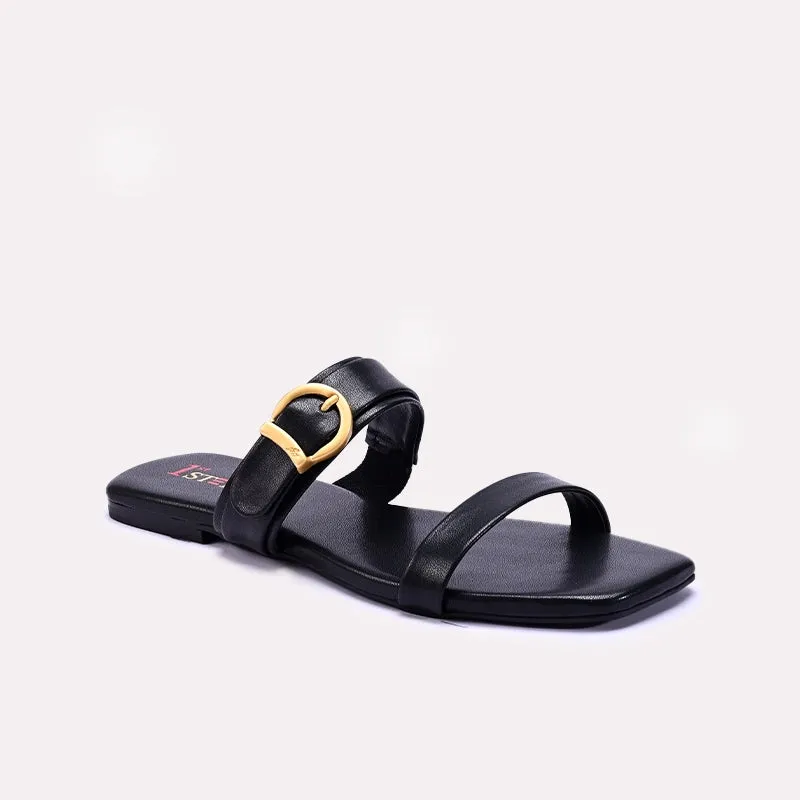 Square Toe Womens Black Casual Flat Slippers 0413230