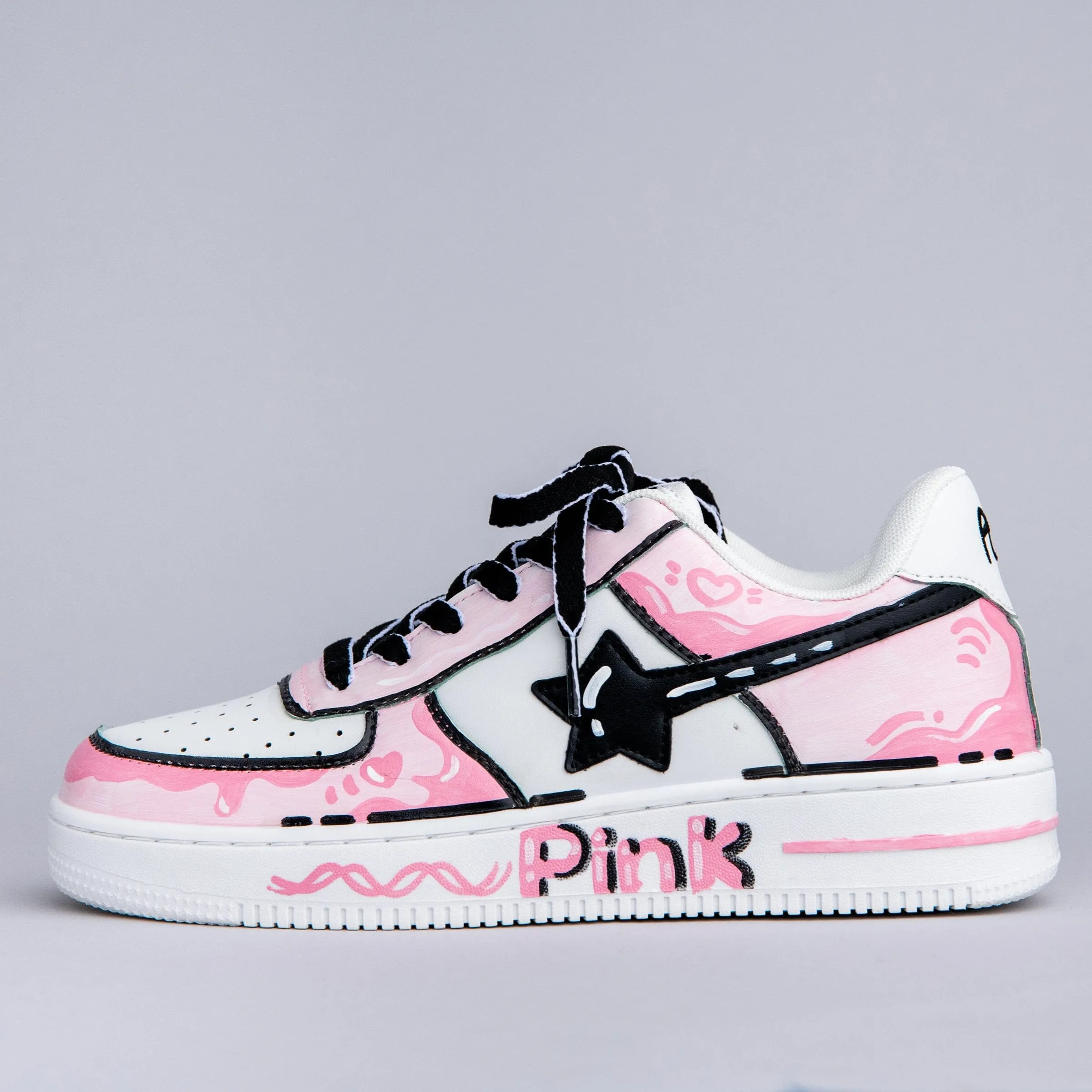 Festival Vibe Hand Painted Pink Casual White Shoes - Unisex