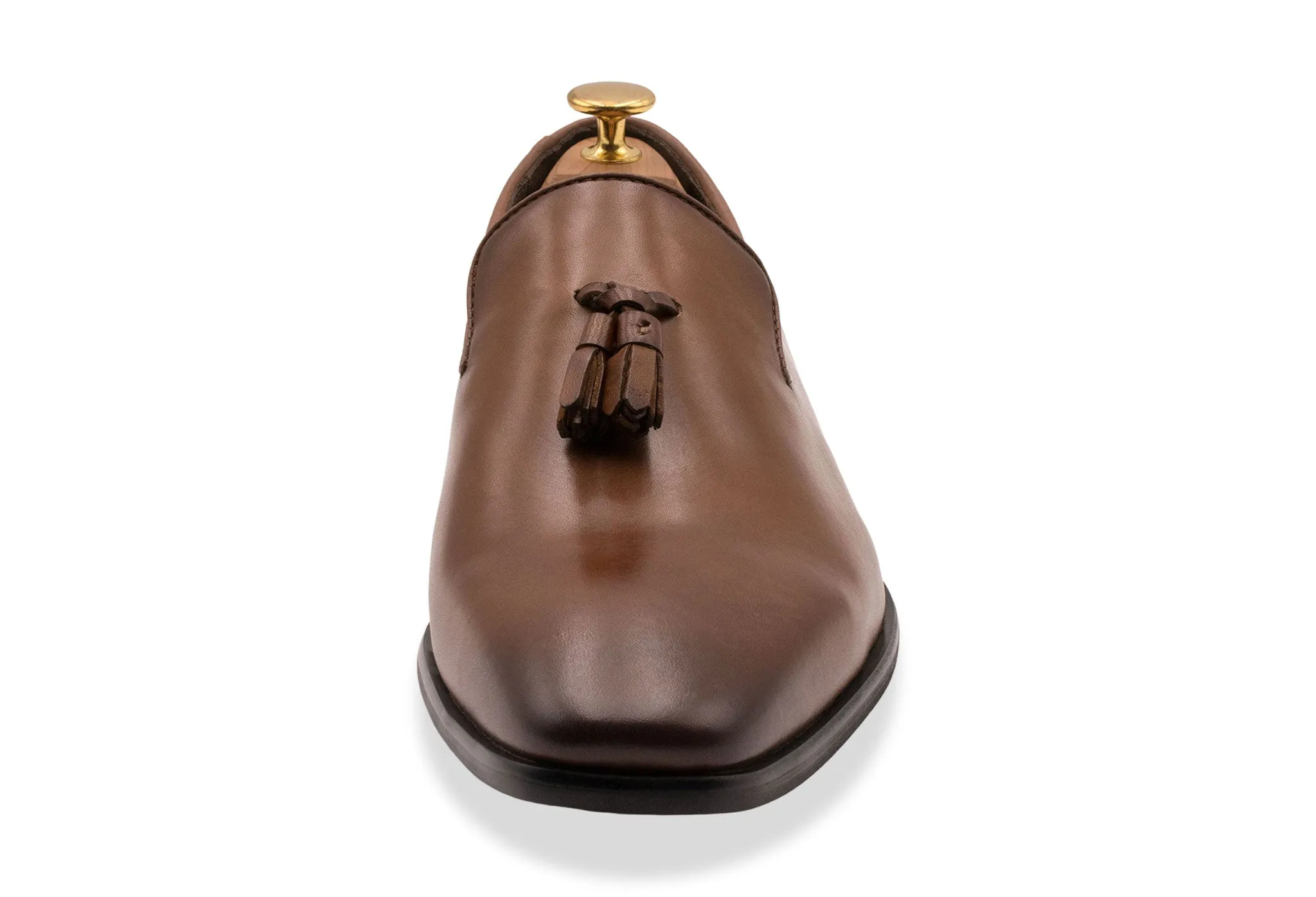 Satin Glow Sun Guard Polvorines Chestnut Wholecut Tassel Loafer