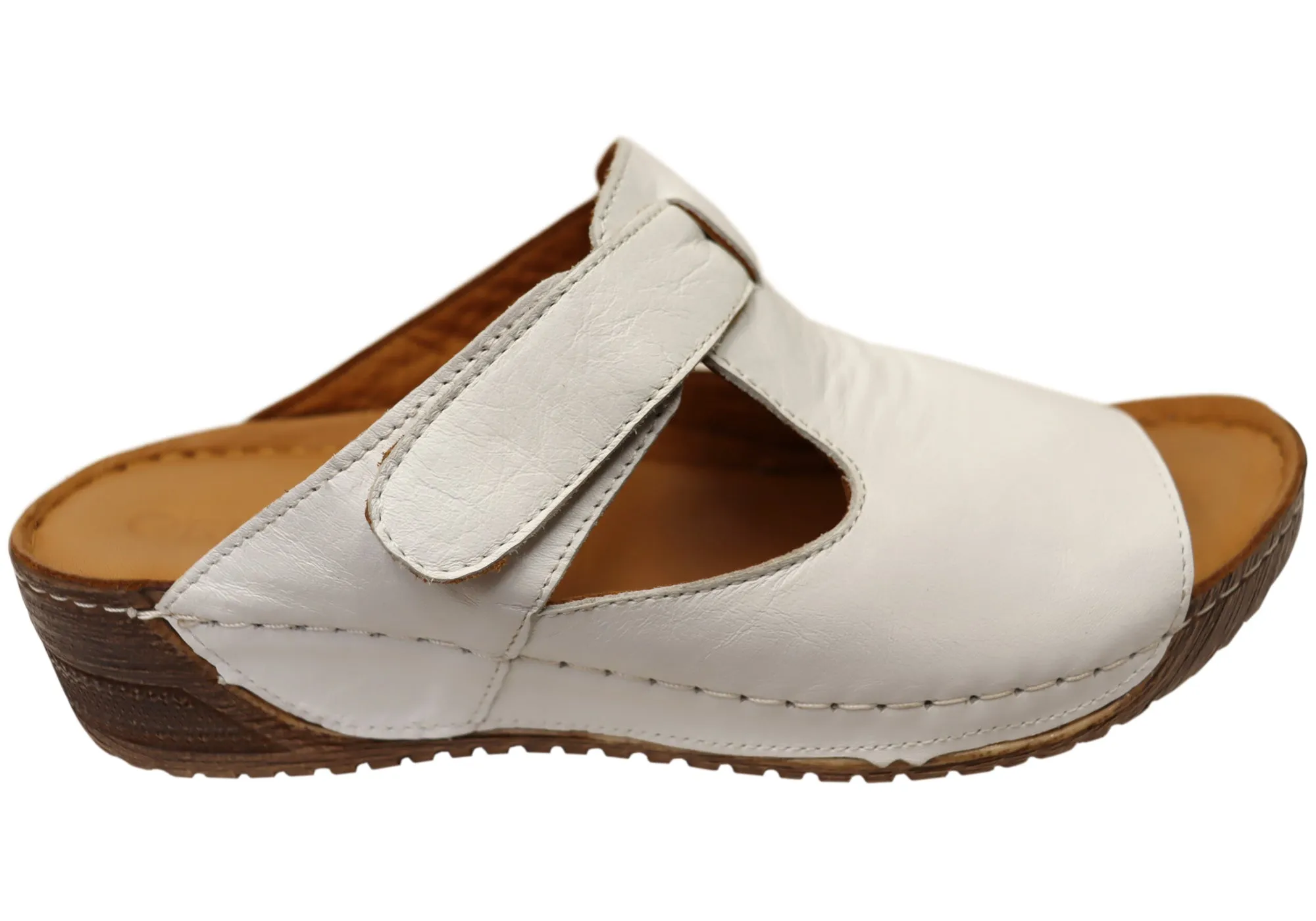 Orizonte Elba Womens European Comfortable Leather Slides Sandals Leg Ease