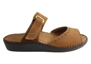 Comfortshoeco Andrea Womens Brazilian Leather Cushioned Slides Sandals Weekend Walk