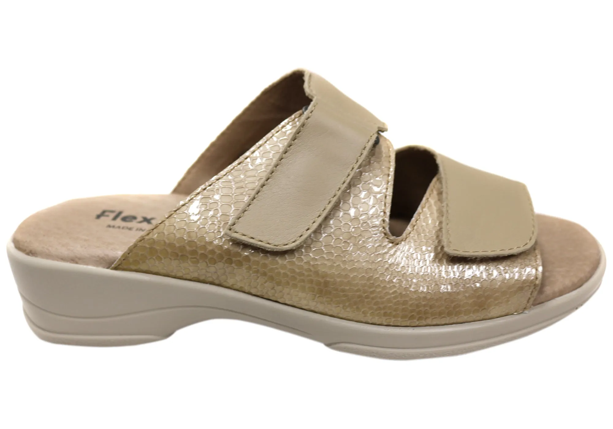 Flex & Go Banksia Womens Leather Slides Sandals Made In Portugal Sporty Footwear