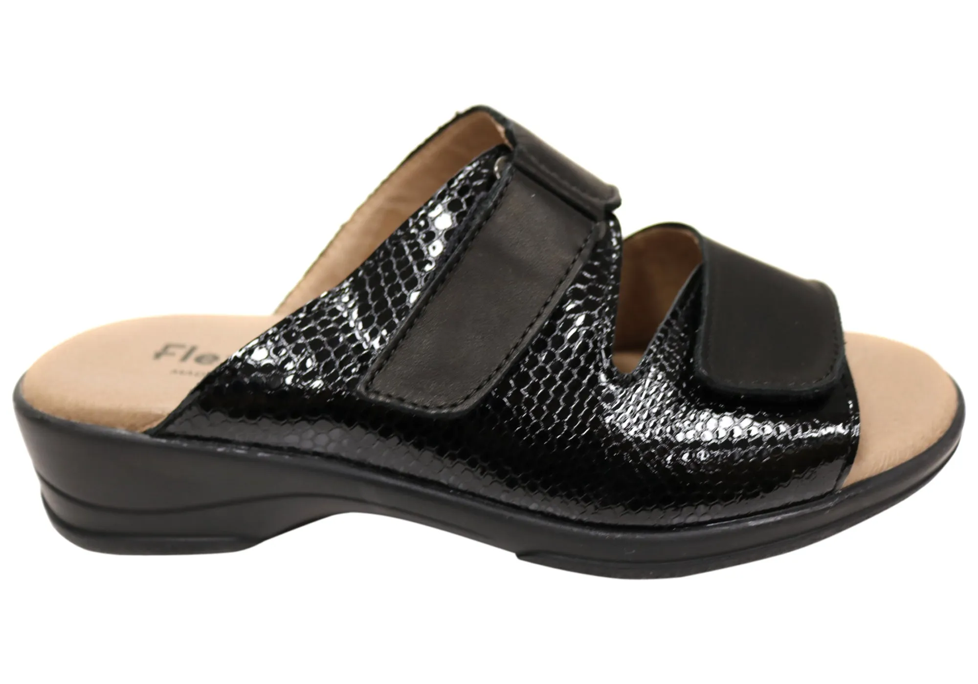 Flex & Go Banksia Womens Leather Slides Sandals Made In Portugal Winter Warm