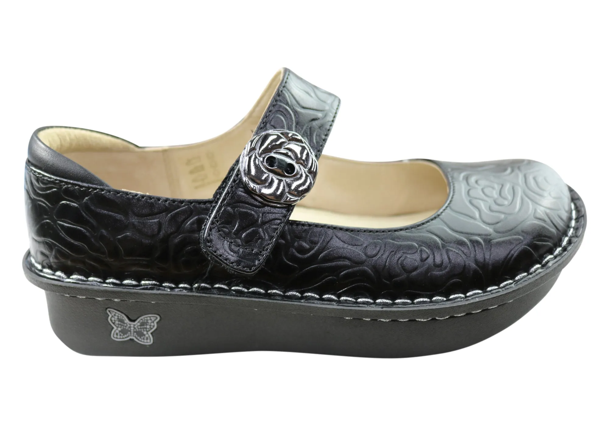Alegria Paloma Womens Comfortable Leather Mary Jane Shoes Summer Heat Silver Shine