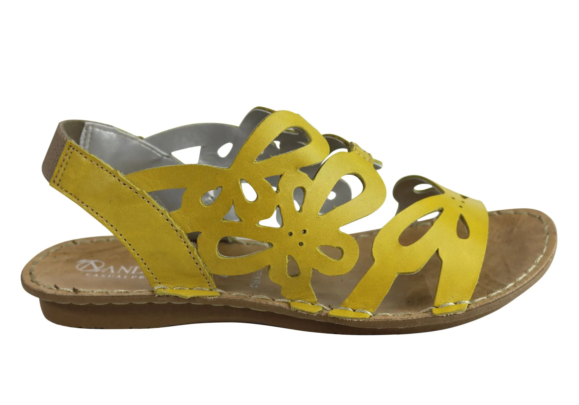 Andacco Desiree Womens Comfortable Flat Leather Sandals Made In Brazil Canvas Material Flexible Build