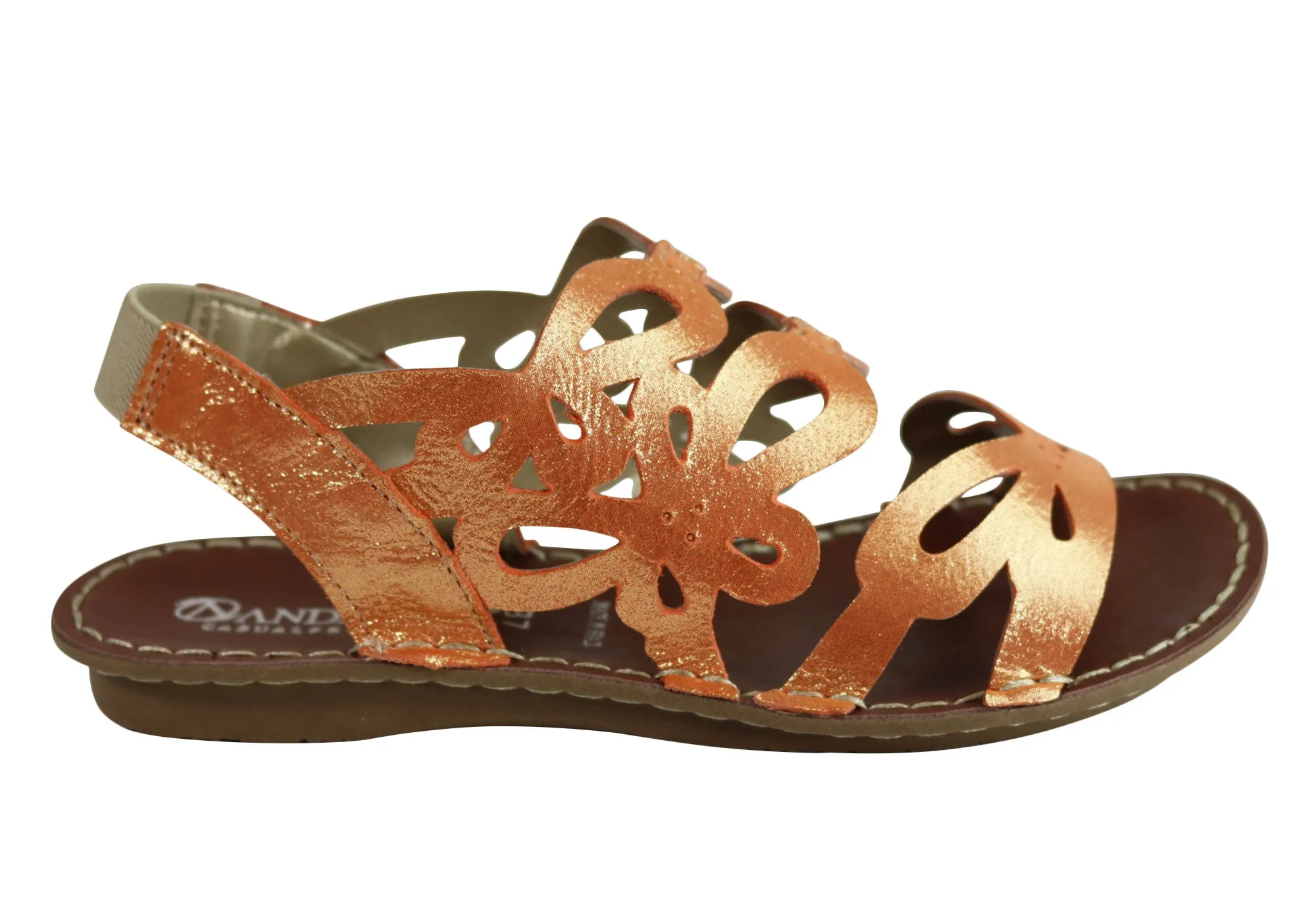Andacco Desiree Womens Comfortable Flat Leather Sandals Made In Brazil Cafe Stop