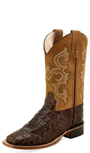 Old West Brown Caiman Print Children's Boot Insulated Fit
